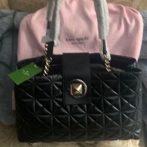 New Kate Spade Elena Whitaker Place Black Quilted chain leather handbag.